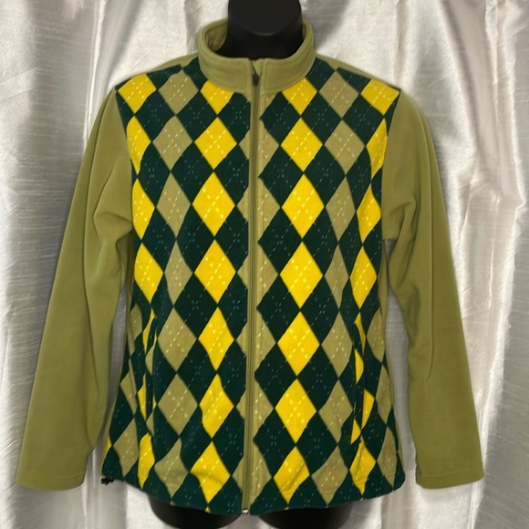 Sun Mountain Outerwear Women’s XL Argyle Diamond Print Fleece Full Zip Jacket - Picture 1 of 7